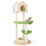 Cat Bookshelf Cabinet (Gray Oak), 8 Organized Storage Sections & Multiple Climbing Platforms - Image 7