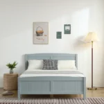 Full Single Bed Frame Vertical Striped Decorative Curved Headboard and Footboard Bed Frame Painted + Melamine Veneer & Pine + MDF Wood Bed 77.8*56.54*37.8in Grey - Image 28