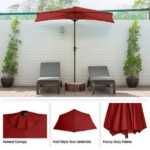 9FT Outdoor Half Patio Umbrella - Balcony Furniture, Red - Image 4