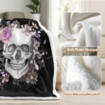 1 pc Floral Skull Throw Blanket, Gothic Sugar Skull with Watercolor Flowers Blanket, Black Background Cozy Sherpa Blanket, Day of the Dead / Halloween Decor, Soft Plush Blanket for Couch Bed Sofa temu can only be self-picked up - Image 3
