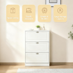 White 3-Flip-Drawer Narrow Shoe Cabinet, 12-Pair Capacity, for Entryway Hallway - Image 4