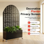 Arched Decorative Privacy Screen with Planter Box, 70.87" Tall Metal Freestanding Fence Planter, 46.8"×15.75"×16.92" Planter Box for Patio Balcony Backyard - Image 4