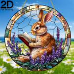 CIFbuy Rabbit Reading Book Acrylic Stained Glass Hanging Decor for Garden Home Living Room Creative Gift (TikTok, temu pick-up service) - Image 5