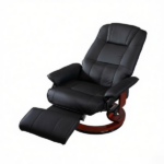 Black Manual Swivel Faux Leather Lounge Chair – with Footrest & Armrest, Perfect for Living Room Relaxation - Image 2