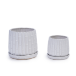 Handmade White Glazed Ceramic Planter Set of 2, 6" & 8" Diameter, Bamboo-like Pattern, for Orchids Indoor/Outdoor Shelf and Table Use, Breathable Clay - Image 17