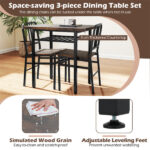 3-Piece Dining Table Set (Rustic Brown + Black), Space-Saving Tuck-under Chair Design - Image 6
