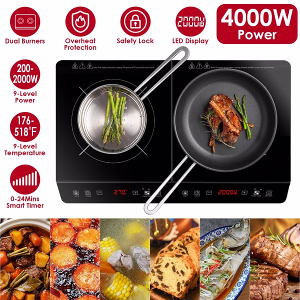 f0263fd5-d332-403d-a775-f9fa93c196b6-1.jpeg Double Induction Cooktop, Portable Dual Countertop Burner with Sensor Touch, 4000W Induction Cooktop 2 Burner, Electric Countertop Cooker with 9 Temp & Power Levels, 3-Hour Timer,Safety Lock - Image 1