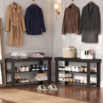 27-In Bamboo Shoe Rack & Bench, 3-Tier 280 lb Capacity Storage Organizer for Entryway, Living Room, Balcony, Black - Image 6