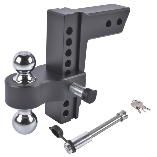 Fits 2.5" Receiver Aluminum Trailer Hitch Adjustable 8" Drop/Rise 2" & 2-5/16" Balls 18500LBS w/2 Locks