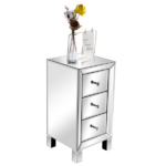 3-Drawer Mirrored Bedside Table MDF Cabinet with Mirrored Drawers Silver - Image 9