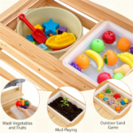 Natural Fir Wood Children Mud Kitchen Toy, Interactive Outdoor Sensory Play Station with Storage Shelves, Safe Rounded‑Edge Play Kitchen for Backyard Garden - Image 4