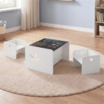 Kids Table and 2 Chairs Set with Chalkboard, Multi-Purpose Toddler Activity Table for Drawing, Eating & Studying - Image 3