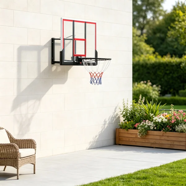 Wall Mount Basketball Hoop System – for Community Court Upgrade, 43" x 30" Shatter Resistant Backboard, Durable Bracket