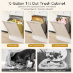68-Inch Tilting Trash Cabinet with Hidden Trash Can & Multi-Storage Compartments, White & Natural Wood - Image 11