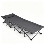 600 LBS Heavy Duty Foldable Camping Cot, 10s Quick Setup Outdoor Sleeping Cot with Cotton-Padded Headrest, Side Storage Pouch Anti-Slip Metal Frame Portable Elevated Sleep Bed with Carry Bag for Camping Travel Home Gray - Image 3