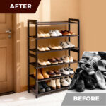 26.8*9.84*35.4in 6-Tier Flat Bamboo Shoe Rack, Coffee Color - Image 6