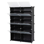 7-Tier Portable 28 Pair Shoe Rack Organizer 14 Grids Tower Shelf Storage Cabinet Stand Expandable for Heels, Boots, Slippers, Black - Image 3
