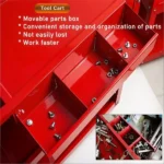 Upgrade 3-Tier Rolling Tool Cart with Lockable Wheels, Heavy Duty Steel Utility Cart, Kitchen Cart Organizer, Workshop Rolling Serving Cart for Garage, Warehouse, Red - Image 5