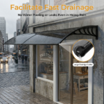 Awning for Door Entrance with Drainage Sink, 40x80 Inch Window Canopy Exterior, UV Rain Snow Protection for House Porch Patio Deck, Black Bracket & Brown Board - Image 7