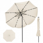 10 Ft Solar Powered Patio Umbrella with 24 LED Lights, Beige Outdoor Market Umbrella - Image 28