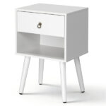 White P2 particleboard with solid wood legs, linen-textured melamine finish, and ring pull handle. 38*30*55cm. One drawer with a lower compartment. Bedside table. 1PC - Image 15