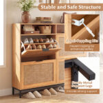 Boho Style Shoe Cabinet Cabinet with 4 Flip Drawers & Open Shelves, Freestanding Shoe Organizer for Entryway - Image 10