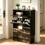 2-Door 1-Drawer MDF Shoe Cabinet 25*9.45*37in Black Oak