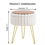 Faux Fur Storage Ottoman – Vanity Stool with Metal Legs & Anti-Slip Feet Footstool for Bedroom - Image 2