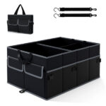 13 Gallon Car Trunk Organizer - 3 Compartments+6 Pockets, 600D Oxford Fabric, Non-Slip Base, Black - Image 2
