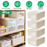 4Pcs Foldable Closet Storage Bins,16.14x10.82x6.49in Closet Storage Baskets with Clear Window, Washable Linen Fabric Storage Baskets for Clothes Organization or Bedroom Kitchen Basement,Clothes Toys Snacks Tools - Image 2