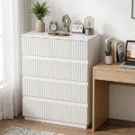 Handleless Grille-Finished 4-Drawer Bedside Table P2 Particleboard + MDF & Melamine Veneer + Thermoformed Drawer Dresser 23.62*14.96*30.71in White - Image 16