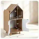 Natural & White Hidden Cat Litter Box Furniture, Elevated Cat Lounge Top Enclosed Cat Washroom Cabinet with Raised Legs for Living Room Bedroom Apartment - Image 10