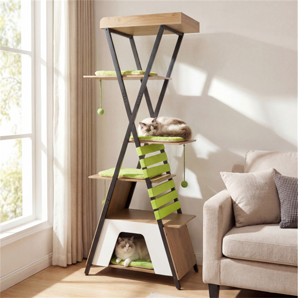 73" Multi-Level Cat Tree with Condo & Perch, Multi-Cat Climbing Tower with Scratching Pad & Interactive Toys