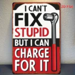 CIFbuy Funny I Can't Cure Stupid But I Can Charge Red Black Hammer Metal Wall Decor Retro Iron Art Sign For Home Office Man Cave Workshop Decorative Gift (TikTok, temu pick-up service)