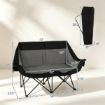 Black Dual Person Heated Folding Camping Chair 4 Heating Zones 3 Temperature Levels, Heavy Duty 660 LBS Double Outdoor Loveseat with Cup Holders Storage Pockets & Carry Bag for Picnic Beach Sports - Image 4