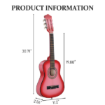 Pink 30-inch acoustic guitar with pick, strings, capo, gig bag, tuner and shoulder strap - Image 4