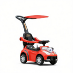 Red 3 in 1 Kids Push & Sliding Car: with Removable Handle, Music, Horn, Canopy & Safety Guardrail for Toddlers - Image 2