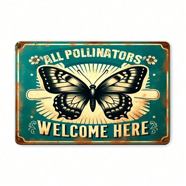 f12cf28c-d84d-49d3-8653-8000cfdc1e79.png CIFbuy 1pc Vintage Garden Sign "All Pollinators Are Welcome Here", Retro Iron Metal Tin Sign, Rustic Farmhouse Indoor Outdoor Yard Deco TikTok, TikTok, etal Tin Sign Self-pickup Logiopics - Image 1