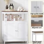 Modern Storage Cabinet with Double Doors, Free-Standing Bathroom Cabinet with Adjustable Shelf and Natural Wood Top, Multi-Purpose Organizer for Kitchen, Living Room, Bathroom or Entryway – White - Image 20