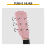 Pink 41-inch Dreadnought barrel-shaped cutaway acoustic guitar with pick, strings, capo, gig bag, tuner, wrench tool, and shoulder strap - Image 2