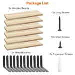 6 Pack Wall Floating Display Shelves Paulownia Wood Panels Rustproof Metal Brackets, Multi Space Organizer Unit Fit Kitchen Bedroom Bathroom Living Area Storage Needs,Multifunctional Floating Shelves 6-Tier - Image 9