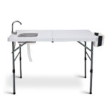 50" Folding Fish Cleaning Table with Sink, Bi-Folding Portable Camping Sink Station with Drain Hose, Trash Can, Foldable Outdoor Sink for Camping, Fishing, BBQ - Image 16