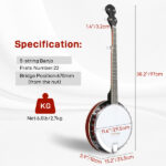Full Size 5 String Right Handed Banjos Set with Closed Solid Sapele Back & Premium Mahogany Neck and Premium Accessories - Image 13