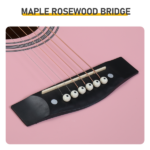 Pink 41-inch Dreadnought barrel-shaped cutaway acoustic guitar with pick, strings, capo, gig bag, tuner, wrench tool, and shoulder strap - Image 12
