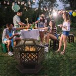 22" Hexagonal Shaped Iron Brazier Wood Burning Fire Pit Decoration for Backyard Poolside - Image 9
