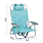 1 PCS Aluminum Beach Chair, 8.5 Inch Seat Height Teal Tribal Pattern, Adjustable Folding Chair with Headrest, Shoulder Strap, 2-in-1 Cup Holder Side Pocket, Back Cooler Bag, Integrated Oxford Fabric with Crossbar, 5 Positions Reclining Lounger, 63x109x84cm, Load Capacity 120KG - Image 15