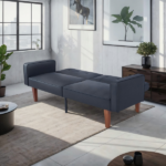 Modern PU Leather Futon Sofa with Tufted Backrest, Adjustable Reclining Couch with Wood & Metal Legs, Mid-Century Style Sofa for Living Room - Image 9