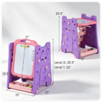 Pink 3-in-1 Kids Double Sided Art Easel, Magnetic Whiteboard & Chalkboard Standing Drawing Board with Adjustable Height Angle, Storage Tray Book Rack Complete Painting Accessories PP Play Easel Gift - Image 8