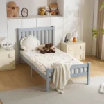 Twin Single-Layer Wooden Bed Vertical Decorative Strips Curved Headboard and Footboard Bed Frame Painted Pine Bed Frame 79.33*42.52*38.98in Grey - Image 10