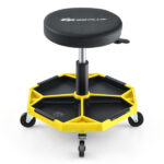 Yellow Heavy-Duty Adjustable Height Rolling Stool With Tool Tray Storage 330 LBS Capacity - Image 2